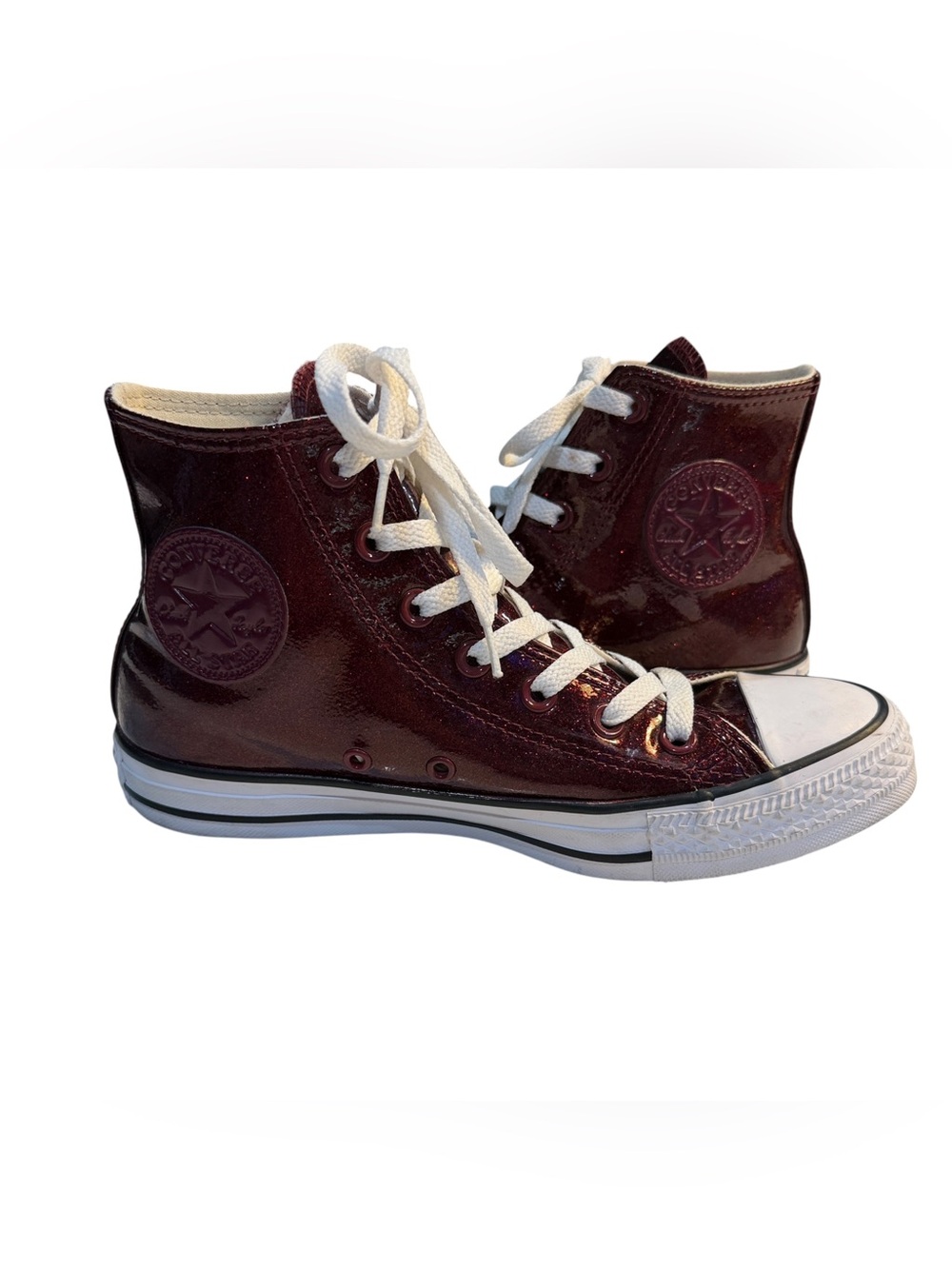 Converse Chuck Taylor All Star High Top 7.5 Burgundy Red Glitter Sparkle - Picture 8 of 10
